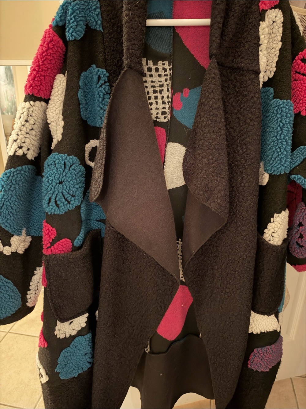 Marie La Lune Italy Abstract 3D Textured Sherpa Wool Blend Coat - Multi - OS